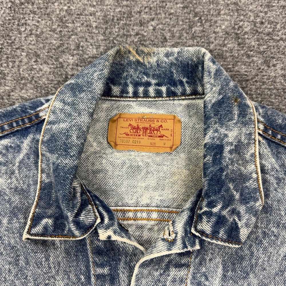 Vintage Levis Denim Bomber Jacket Mens‎ Medium Blue Acid Wash USA 70507 0219 - Picture 4 of 13